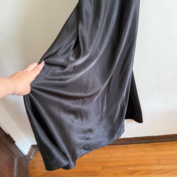 SINCERELY JULES Black Satin bias cut Maxi Dress white lace trim V Neck XL - Picture 4 of 10